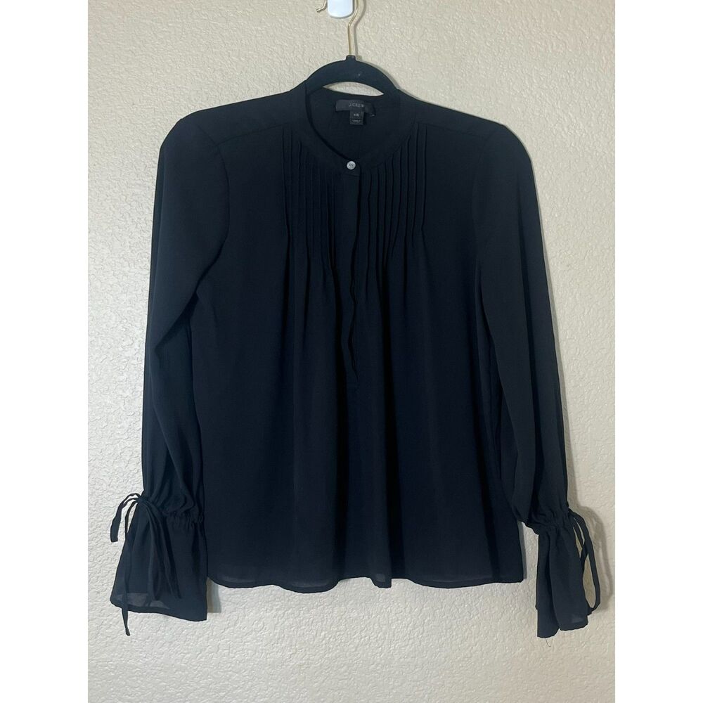J Crew Black Blouse Long Sleeve Flare Pintuck Small Lightweight XXS Whimsigoth